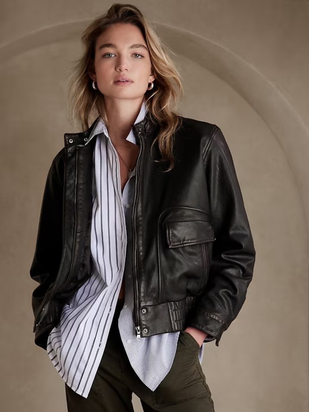 Banana Republic Black Leather Bomber Jacket